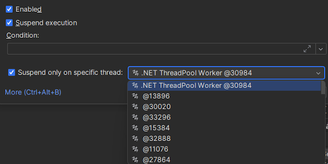 How to set a breakpoint in a multi-threaded code: Thread-specific breakpoints in Rider